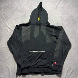 Burton Mens Hoodie Black Grey Mountain Graphic Zipper Pocket Yellow Lining Large